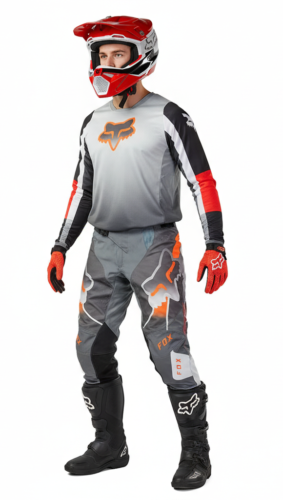 Conjunto Motocross FOX Racing Gris y Naranjo – Jersey + Pantalón Profesional Off Road