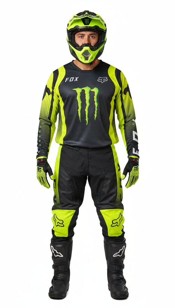 Conjunto Motocross FOX Racing Monster Verde Neón y Negro – Jersey + Pantalón Profesional Off Road