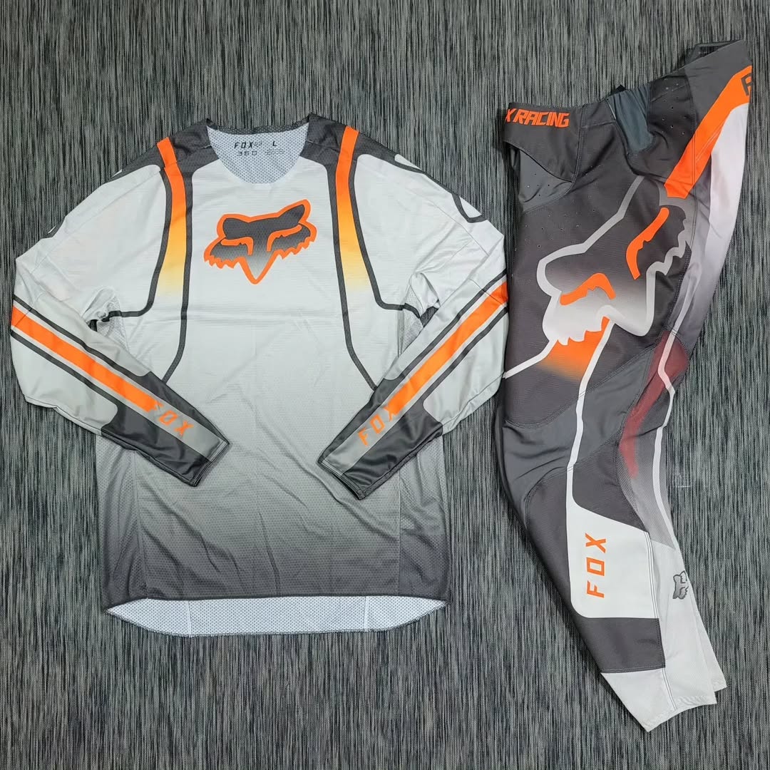 Conjunto Motocross FOX Racing Gris y Naranjo – Jersey + Pantalón Profesional Off Road - Imagen 2